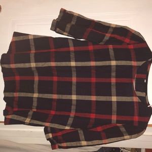 Navy blue with red and tan top